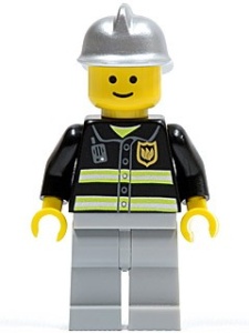 cty0036G Brandweerman- Zilveren brandweerhelm lichtblauwgrijze benen classic hoofd gebruikt *0M0000