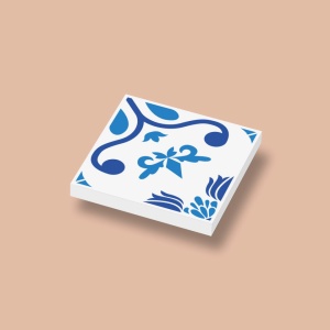 CUS3044 Tegel 2x2 Delfts Blauw - Bloem motief wit NIEUW *0A000