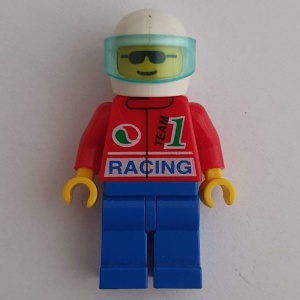 oct028G Octan - Racing met witte helm, Tr. Lt. blauw Visor, blauw benen gebruikt *0M0000
