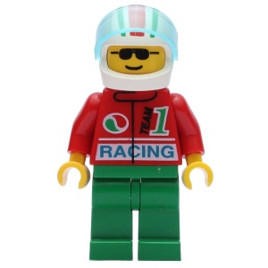 oct033G Octan - Racing met rode/groene Striped helm, Tr. Lt. blauw Visor gebruikt *0M0000