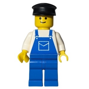 ovr015G Wit hemd, blauwe overall- blauwe benen- zwarte pet gebruikt *0M0000