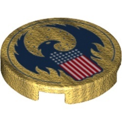 14769pb158-115 Tegel 2x2 rond met blauwe vogel en wapen goud, parel NIEUW *0L0000