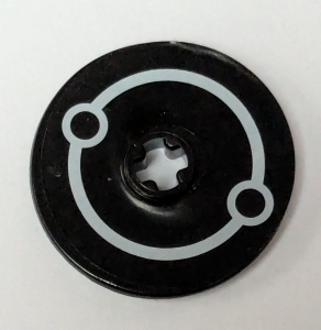 2723pb037-11G Technic Disk 3x3 met asgat witte cirkels, Set 7694 (Sticker) zwart gebruikt *5S077