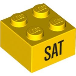 3003pb072-3 Steen 2x2 opdruk SAT geel NIEUW *5K0000