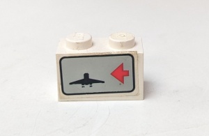 3004pb018R-1G Steen 1x2 Vliegtuig met pijl naar links (Sticker) wit gebruikt *5V02-03