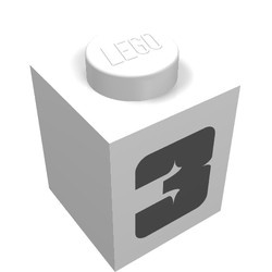 3005pb004-1G Steen 1x1 nummer 3 in zwart wit gebruikt *5V01-10