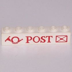 3009pb033-1G Steen 1x6 POST met posthoorn en brief wit gebruikt *5V06-03