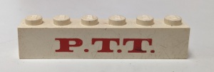 3009pb079-1G Steen 1x6 P.T.T. in rood wit gebruikt *5V06-04