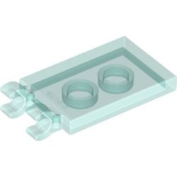 30350-15G Tegel 2x3 met twee clips aan uiteinde transparant lichtblauw gebruikt *0D0000