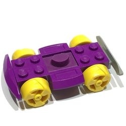 30558c09-24G Bodemplaat 4x6 Racer basis met gele wielen en lichtgrijze bumper paars gebruikt *