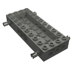 30643-85G Bodemplaat met wielhouders 4x10x 1 1/3 met technic gaten grijs, donker (blauwachtig) gebruikt *3D000