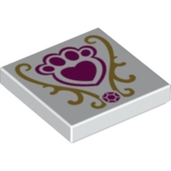 3068pb0980-1 Tegel 2x2 met magenta juweel en pootafdruk crème NIEUW *