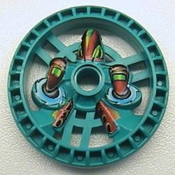 32350pb01-39G Technic Disk 5x5 met Twin Saw RoboRider Talisman Wheel patroon turquoise, donker gebruikt *5S066