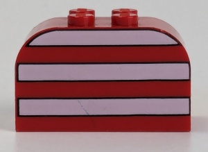 4744px4-5G Steen 2x4x2 met ronde top met witte strepen rood gebruikt *0K0000