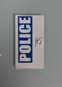 60616pb002L-1G Deur 1x4x6 met deurknop en ' POLICE' op blauwe achtergrond, Links (Sticker) wit gebruikt *5S037