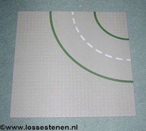 609p01-9G Wegenplaat 32x32 gebogen ZONDER FIETPAD 9 noppen zijkant lichtgrijs (klassiek) gebruikt *3K000 - Img 1