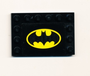 6180pb053-11G Tegel 4x6 met noppen zijkant Batman Logo zwarte achtergrond (sticker) zwart gebruikt *5T10-04