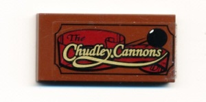 87079pb0078-88G Tegel 2x4 The Chudley Cannons (Sticker) bruin, roodachtig gebruikt *5t14-03