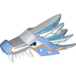 93070pb01-1G Drakenhoofd (Ninjago) met middenblauwe vlakken en oranje strepen wit gebruikt *0D000