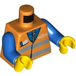 973pb0278c01-4G Torso, veiligheidsvest met strepen en papier en pen in borstzak oranje gebruikt *0B0000