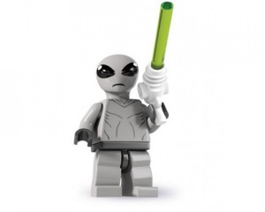 col06-1 Alien met raygun, transp. groene paal en voetstuk NIEUW *0M0000