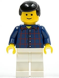 cty0037G Man, zwart classic haar, standaard hoofd, donkerblauw shirt met ruiten gebruikt *0M0000