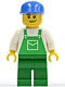 ovr037G Man, blauwe pet, groene overall en broek gebruikt *0M0000