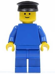 pln020G Effen blauwe torso met blauwe armen, blauwe benen, zwarte pet gebruikt *0M0000