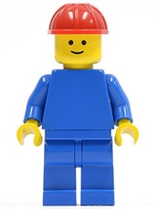 pln076G Effen blauw Torso met blauw armen, blauw benen, rode Construction Hat gebruikt *0M0000