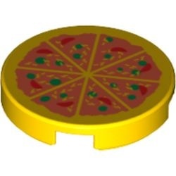 14769pb011-3 Tegel 2x2 rond met nopgat PIZZA geel NIEUW *1L0000