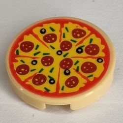 14769pb160-2 Tegel 2x2 rond met nopgat achterkant PIZZA met pepperoni crème NIEUW *0L0T1
