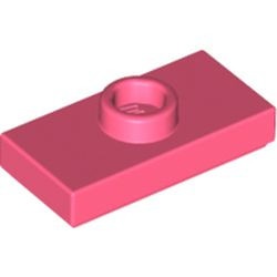 15573-220 Platte plaat 1x2 met 1 nop rood, koraal NIEUW *1B347