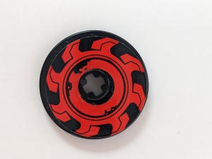 2723pb087L-11G Technic Disk 3x3 met asgat bladzaag LINKS, Set 70639 (Sticker) zwart gebruikt *5S041