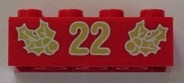 3001pb063-5G Steen 2x4 kerstster en nummer 22 rood gebruikt *5V12-06