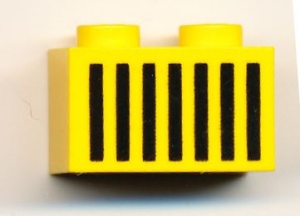 3004p06-3G Steen 1x2 opdruk zwarte grille geel gebruikt *5V02-05