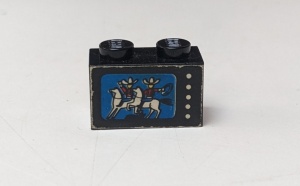 3004pb054-11G Steen 1x2 Cowboys en paarden op TV scherm (Sticker) zwart gebruikt *5V02-13