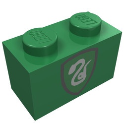 3004px10-6G Steen 1x2 Harry Potter Slytherin schild groen gebruikt *5V02-14
