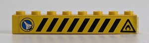 3008pb038-3G Steen 1x8 Zwarte en gele strepen, vlam rechts, shuttle links (Sticker) geel gebruikt *5V08-05