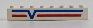 3008pb048L-1G Steen 1x8 blauwe en rode strepen LINKS (Sticker) wit gebruikt *5V08-02