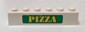 3009pb121-1G Steen 1x6 PIZZA gele letters op groen (Sticker) wit gebruikt *5V06-04