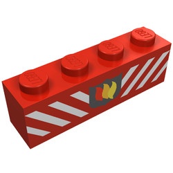 3010pb009-5G Steen 1x4 met brandweer logo en witte gevarenstrepen rood gebruikt *5V04-09