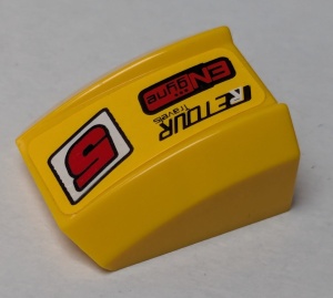 30602pb038R-3G Dakpan rond 2x2 ribbeltjes met rode 5, RETOUR en Engyne RECHTS (Sticker) geel gebruikt *5R000