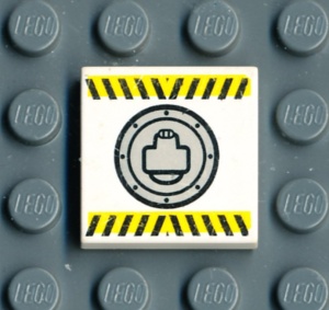 3068bpb0023-1G Tegel 2x2 met zwarte en gele strepen wit gebruikt *5T05-06