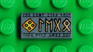 3069bpb0079-85G Tegel 1x2 Logo grijs, donker (blauwachtig) gebruikt *5T02-23