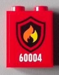 3245cpb016-5G Steen 1x2x2 met brandweerlogo en cijfer 60004 (Sticker) rood gebruikt *5V000