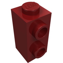 32952-59 Steen 1x2 HOOG met twee noppen zijde rood, donker NIEUW *1B037