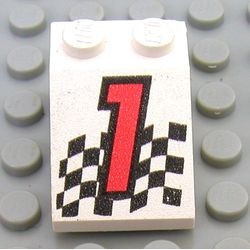 3298pb003-1G Dakpan bedrukt 33 3x2 met rode nummer 1 en racevlag wit gebruikt *5R000