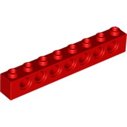 3702-5G Technic, steen 1x8 met 7 gaten rood gebruikt *R32