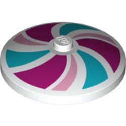 3960pb028-1 Schotel 4x4 met helder roze, magenta en midden azuur strepen wit NIEUW *5B036