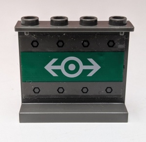 4215bpb06-10G Paneel 1x4x3 met trein lgo en groen patroon (sticker) - Set 4512 donker, grijs (klassiek) gebruikt *0D0000